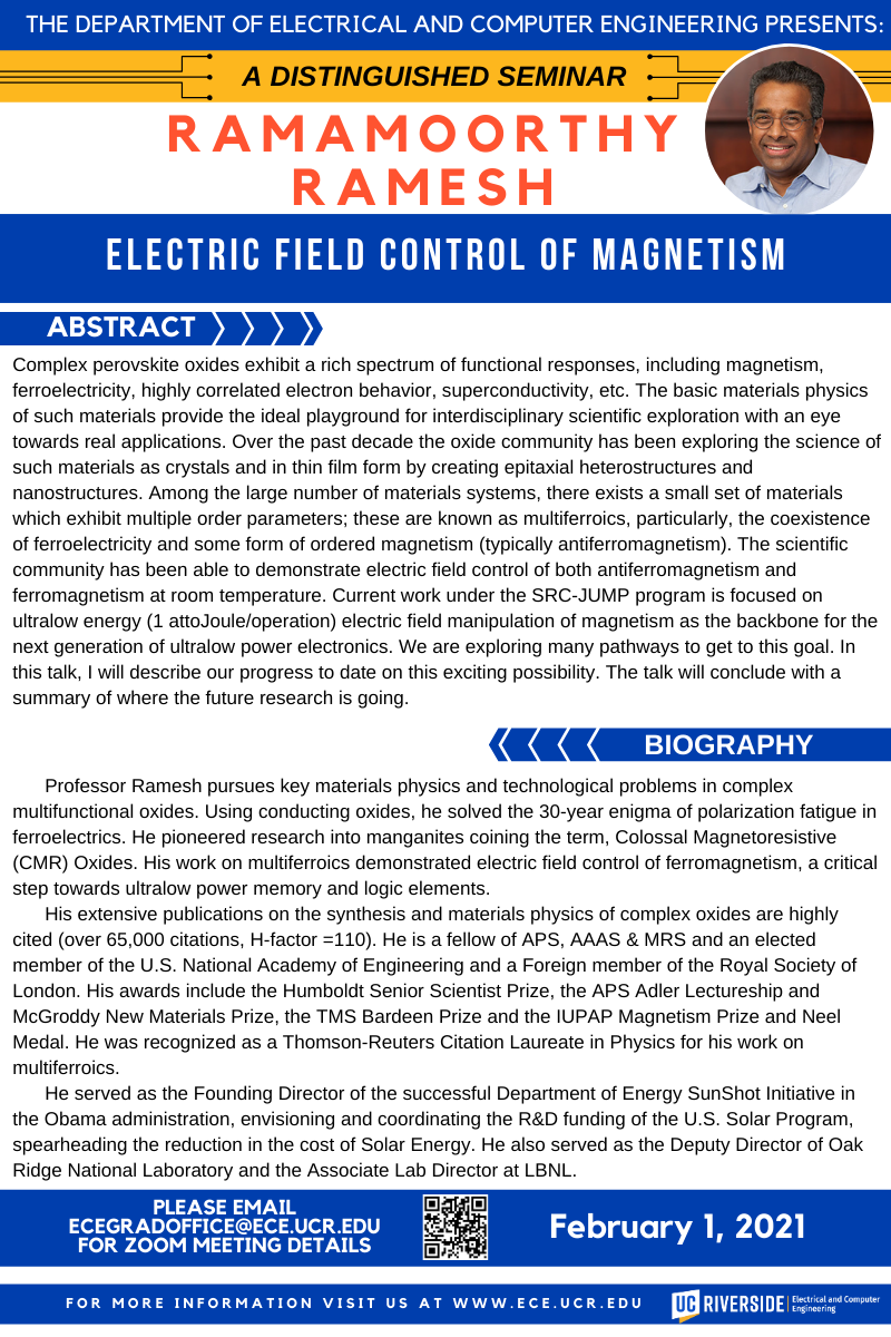 Distinguished Colloquium by Ramamoorthy Ramesh 