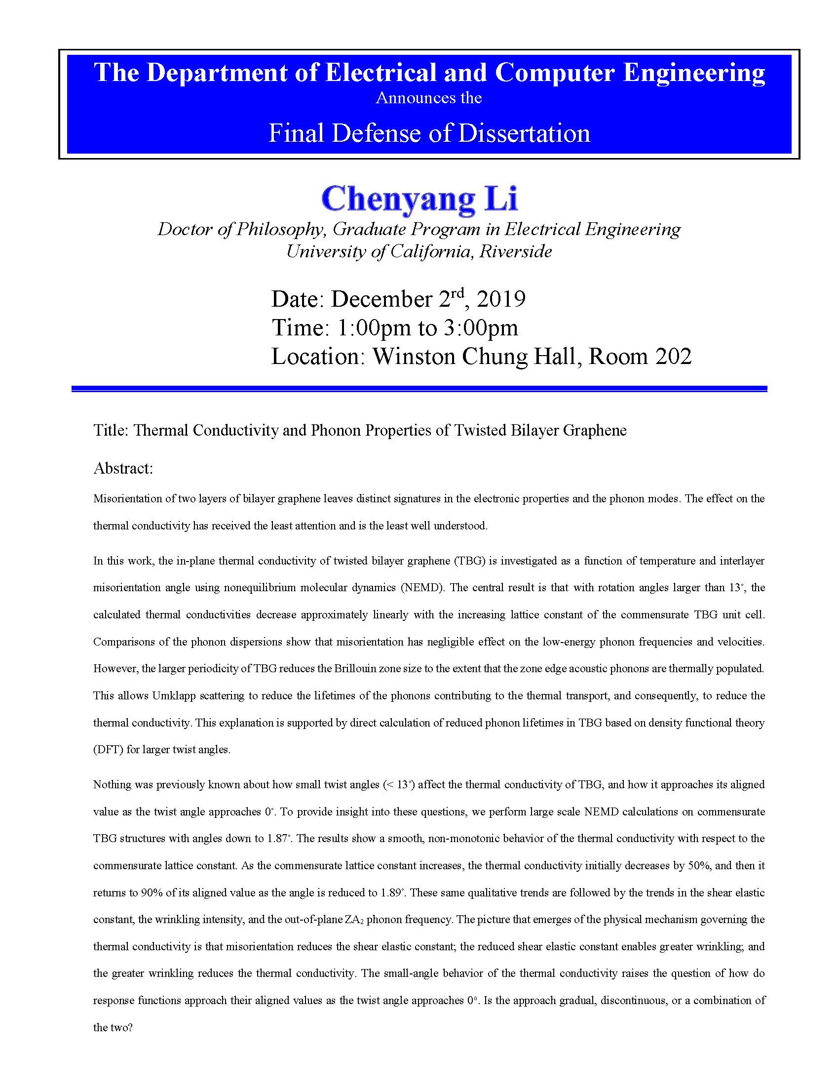 Final Defense Of Dissertation Chenyang Li Department Of